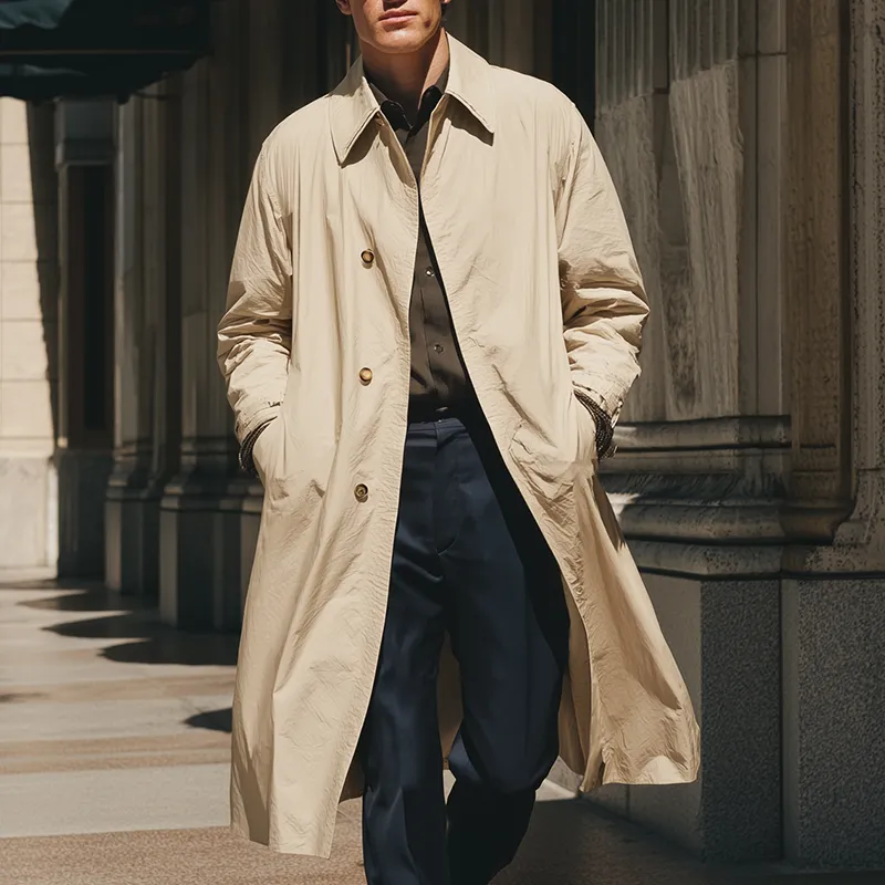 Men's Vintage Solid Color Long Trench Jacket MTA1217H2P sold by Manly product image thumbnail 2