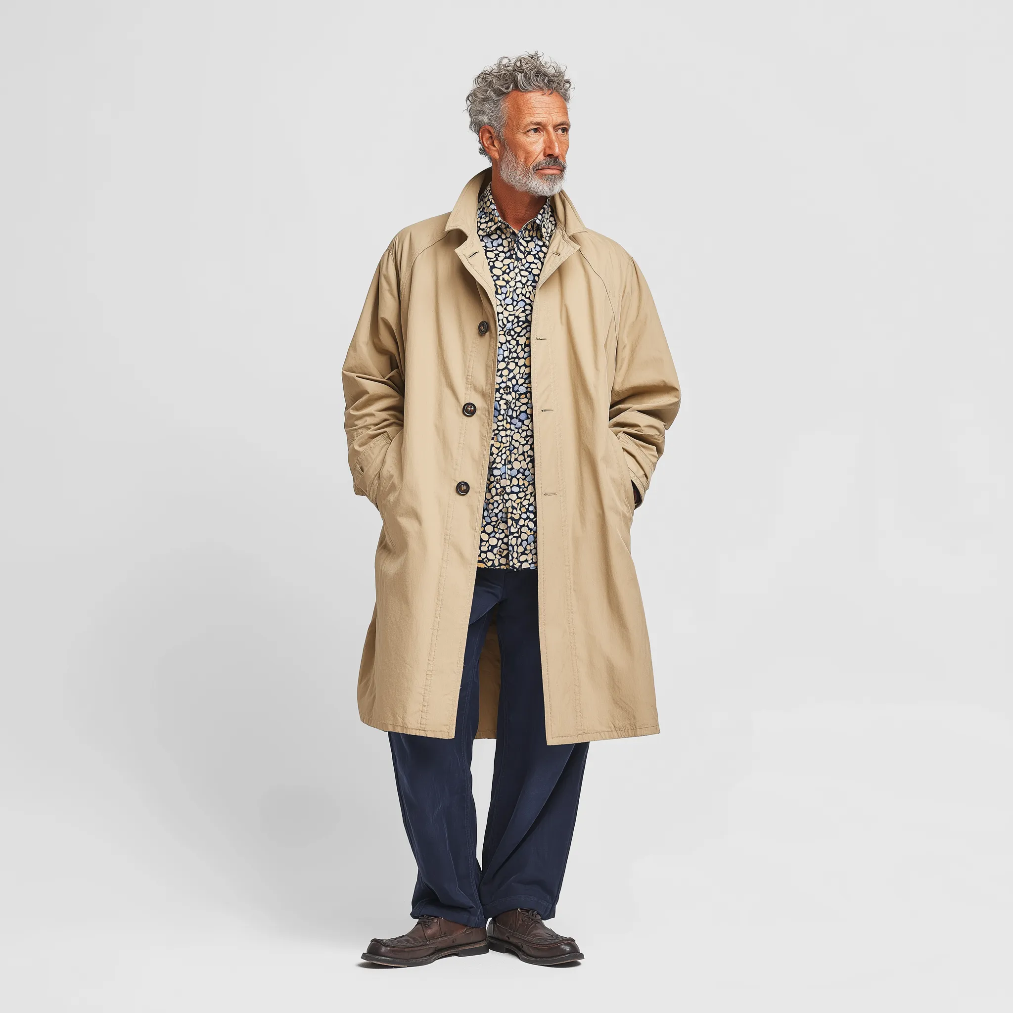 Men's Vintage Washed Solid Color Long Trench Jacket MTA1280H3P sold by Manly product image thumbnail 4