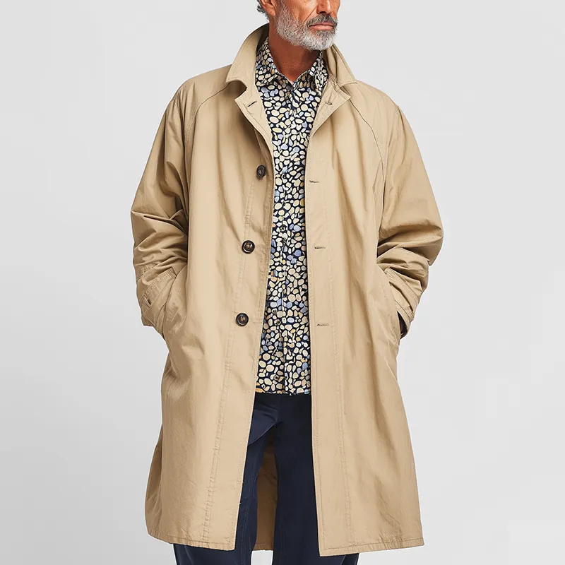 Men's Vintage Washed Solid Color Long Trench Jacket MTA1280H3P sold by Manly product image thumbnail 2