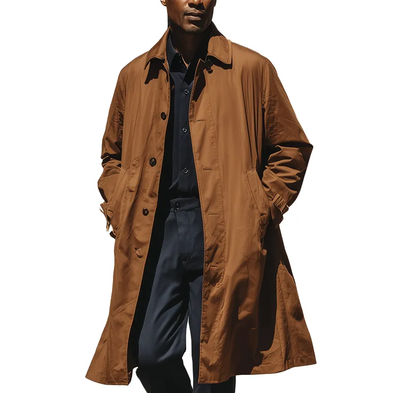 Men's Vintage Washed Solid Color Long Trench Jacket MTA1275H4P sold by Manly