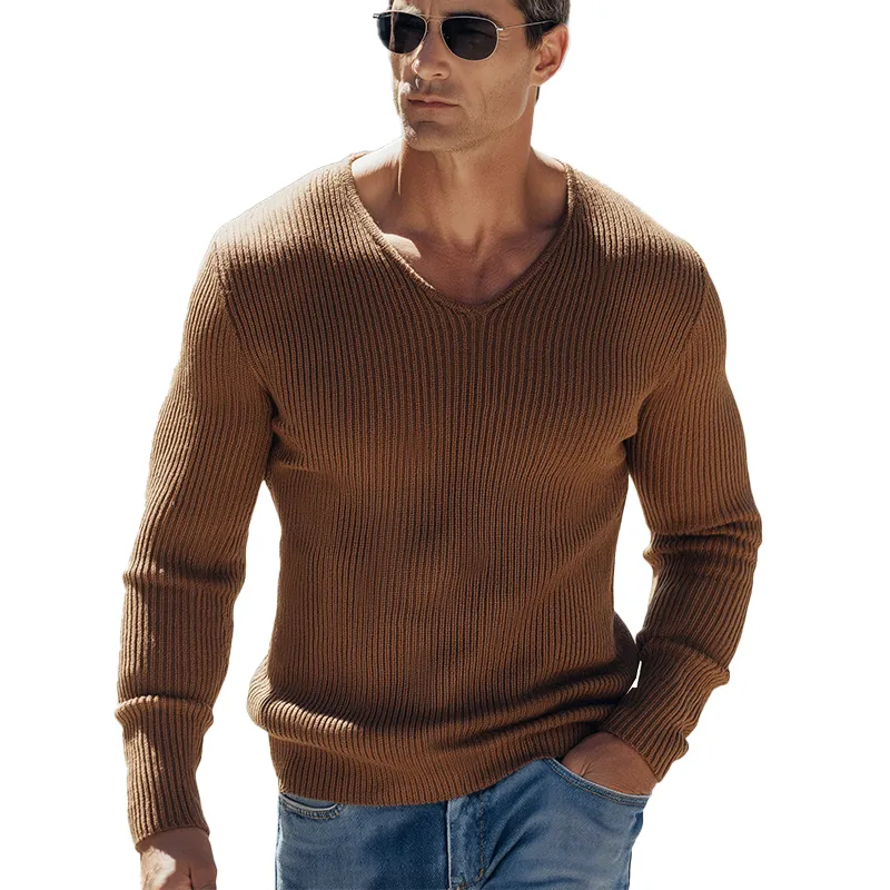 Men's Simple Solid Color Knitted V-Neck Sweater MTA1167H7P sold by Manly