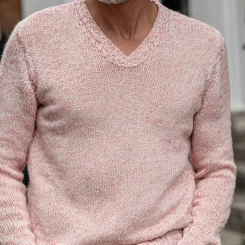 Men's Solid Color V-neck Knitted Pullover Sweater MTA1426H7X sold by Manly product image thumbnail 3