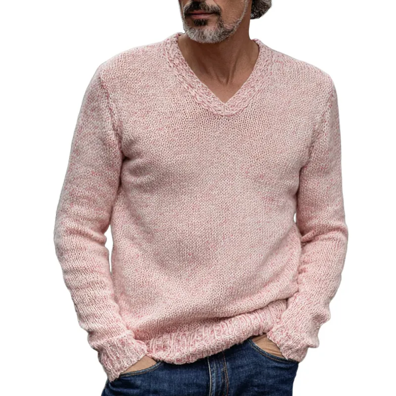 Men's Solid Color V-neck Knitted Pullover Sweater MTA1426H7X sold by Manly