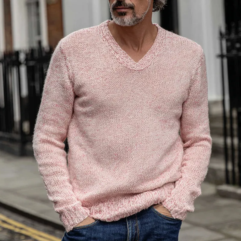 Men's Solid Color V-neck Knitted Pullover Sweater MTA1426H7X sold by Manly product image thumbnail 2