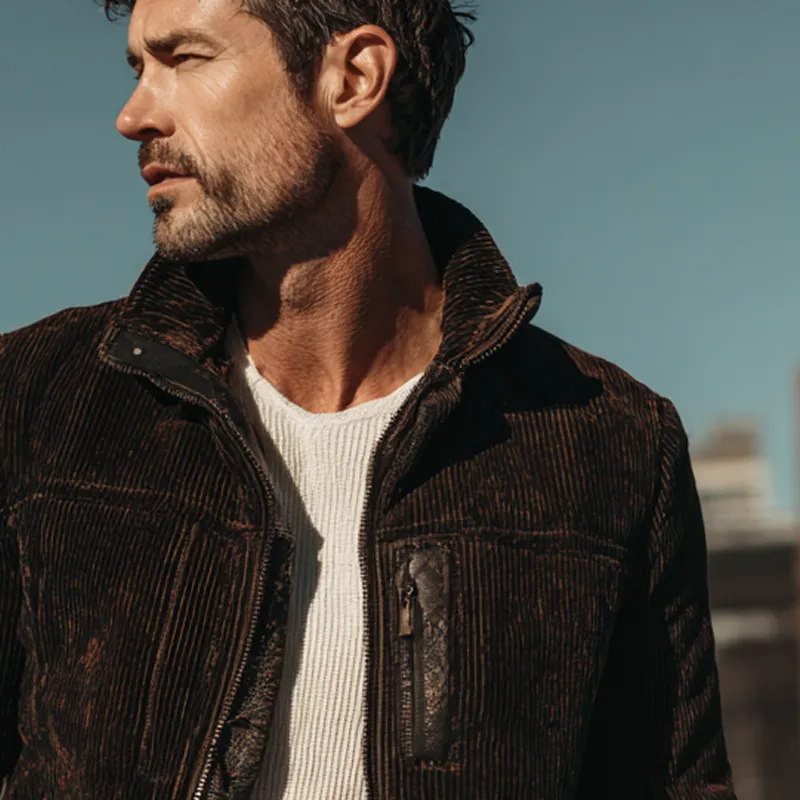 Men's Corduroy Lapel Zip-up Jacket MTA1457H5X sold by Manly product image thumbnail 3