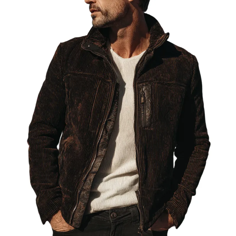 Men's Corduroy Lapel Zip-up Jacket MTA1457H5X sold by Manly