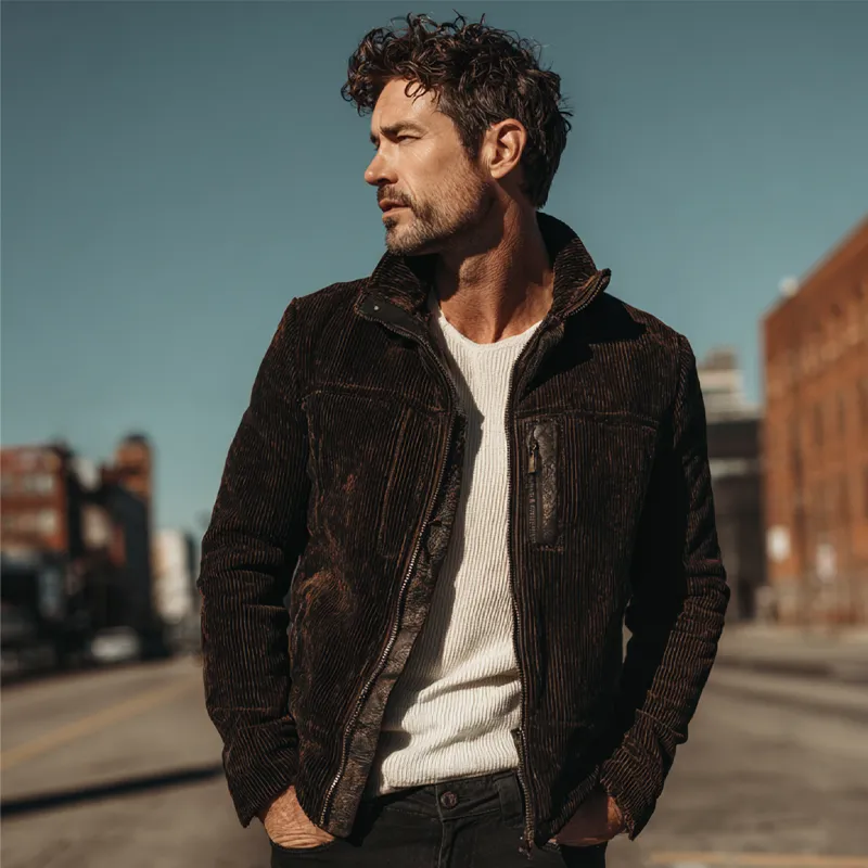 Men's Corduroy Lapel Zip-up Jacket MTA1457H5X sold by Manly product image thumbnail 4