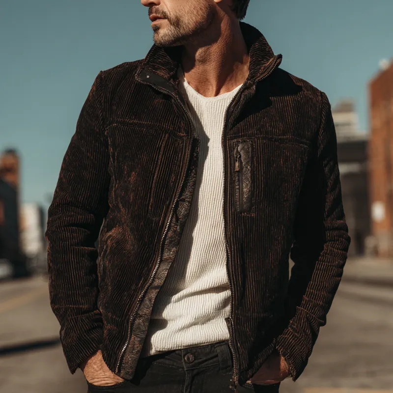 Men's Corduroy Lapel Zip-up Jacket MTA1457H5X sold by Manly product image thumbnail 2