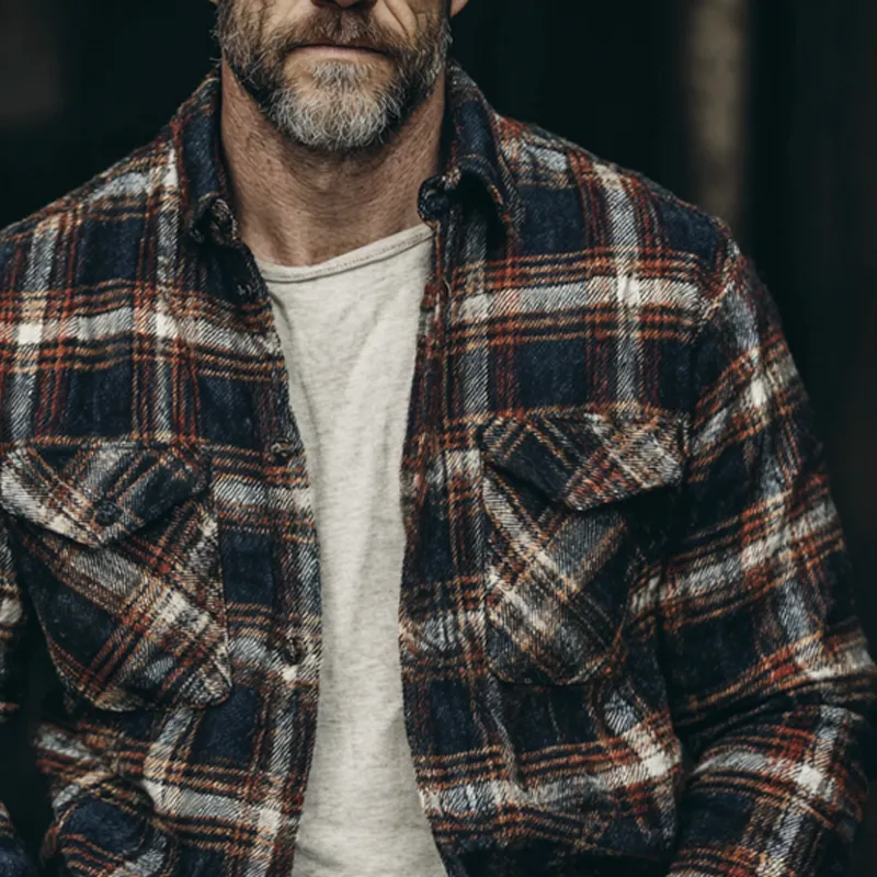 Men's Flannel Plaid Lapel Single-breasted Shirt MTA1544H3X sold by Manly product image thumbnail 3