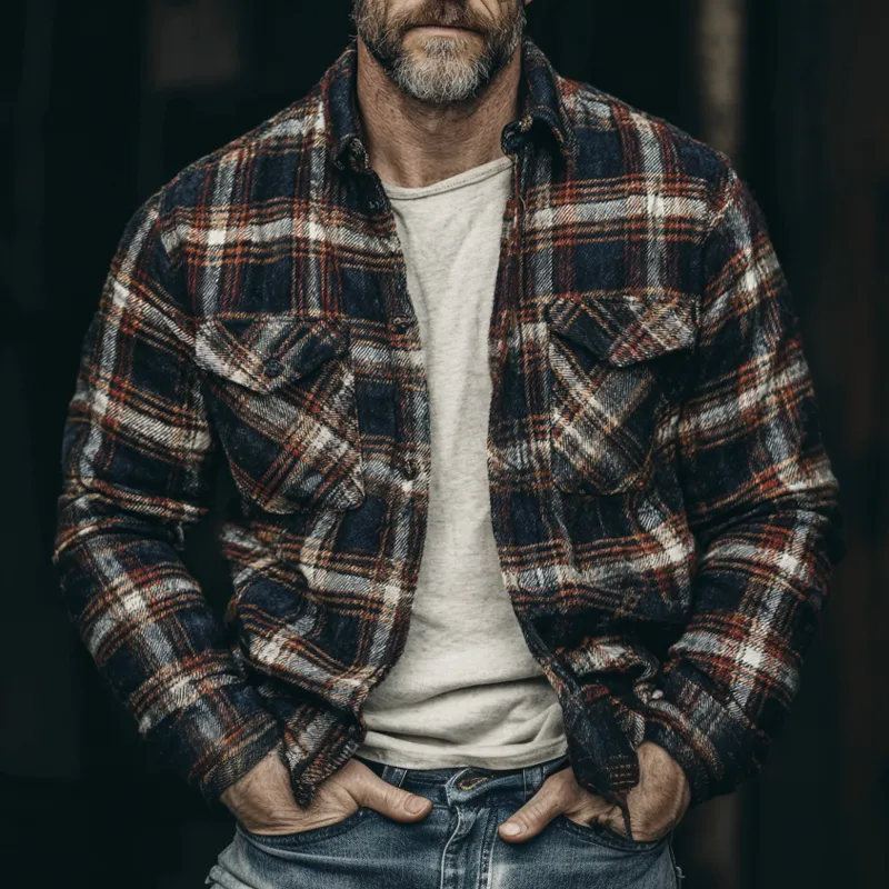 Men's Flannel Plaid Lapel Single-breasted Shirt MTA1544H3X sold by Manly product image thumbnail 2