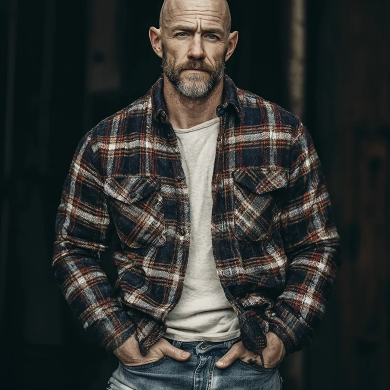 Men's Flannel Plaid Lapel Single-breasted Shirt MTA1544H3X sold by Manly product image thumbnail 4