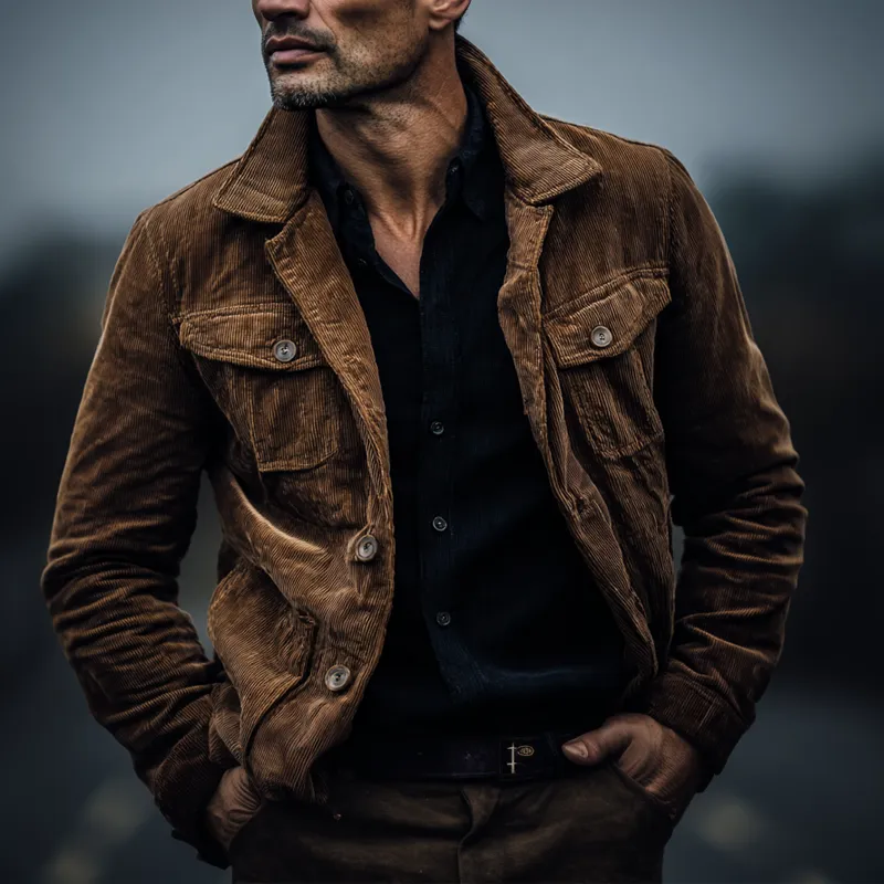 Men's Corduroy Vintage Solid Color Single-breasted Jacket MTA1535H4X sold by Manly product image thumbnail 2