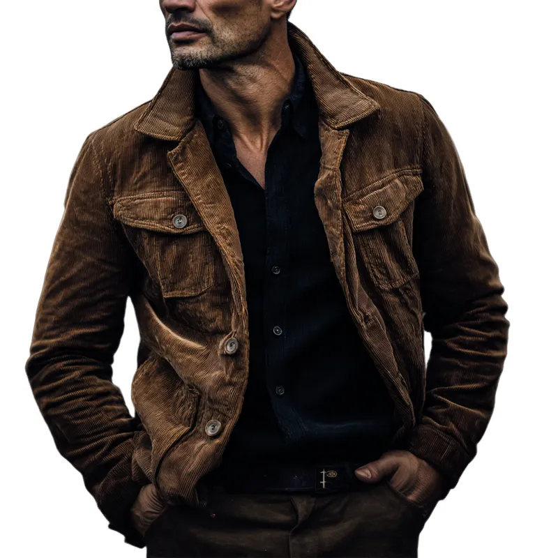 Men's Corduroy Vintage Solid Color Single-breasted Jacket MTA1535H4X sold by Manly
