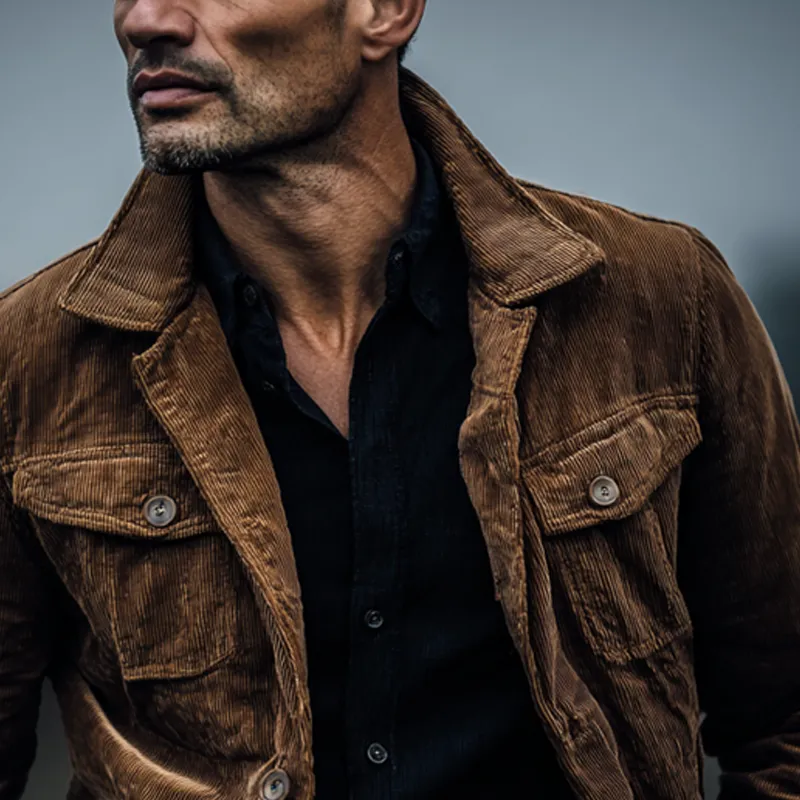 Men's Corduroy Vintage Solid Color Single-breasted Jacket MTA1535H4X sold by Manly product image thumbnail 3