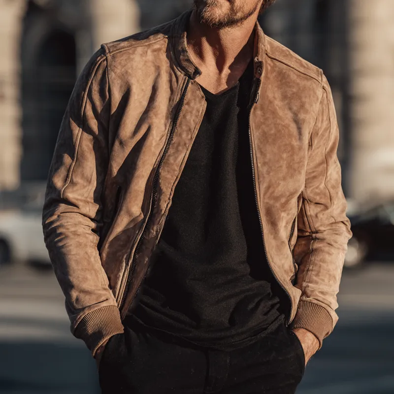 Men's Vintage Faux Suede Solid Bomber Jacket MTA1514H4X sold by Manly product image thumbnail 2