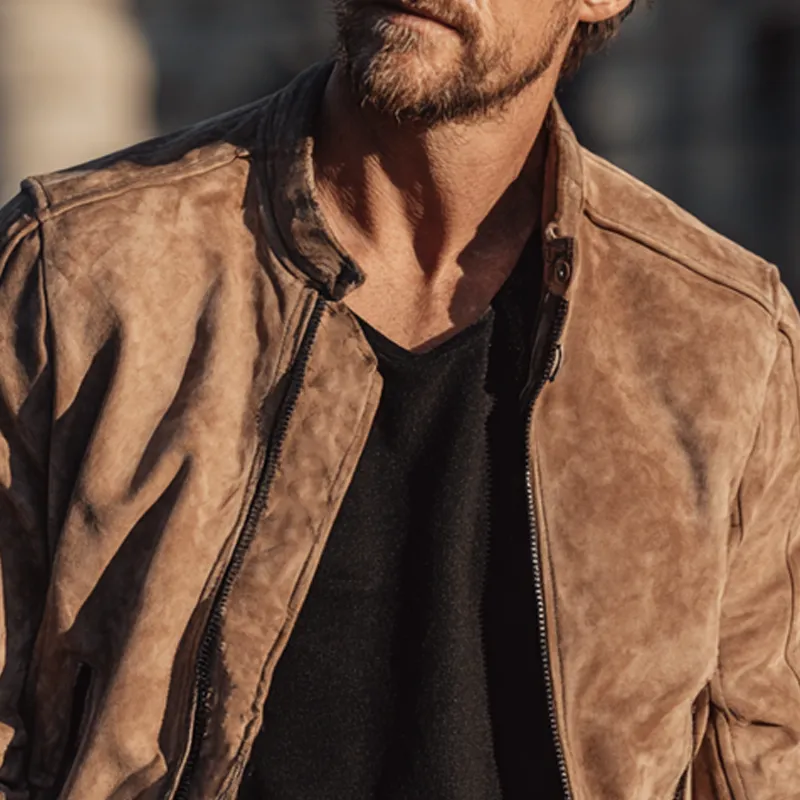 Men's Vintage Faux Suede Solid Bomber Jacket MTA1514H4X sold by Manly product image thumbnail 3