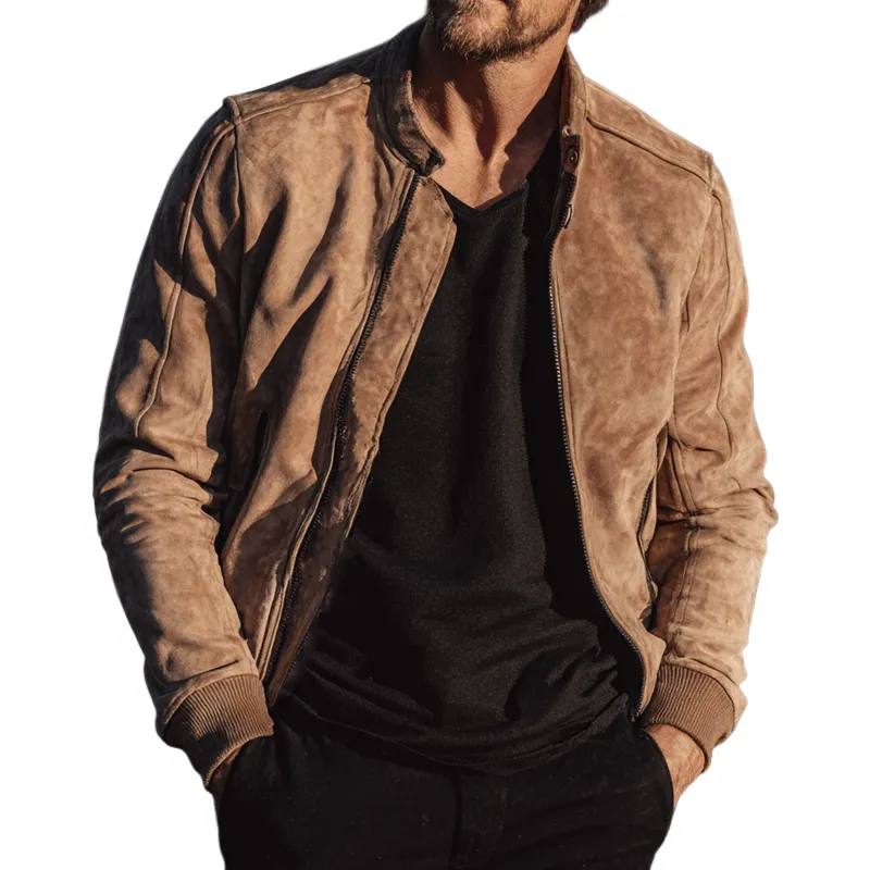 Men's Vintage Faux Suede Solid Bomber Jacket MTA1514H4X sold by Manly