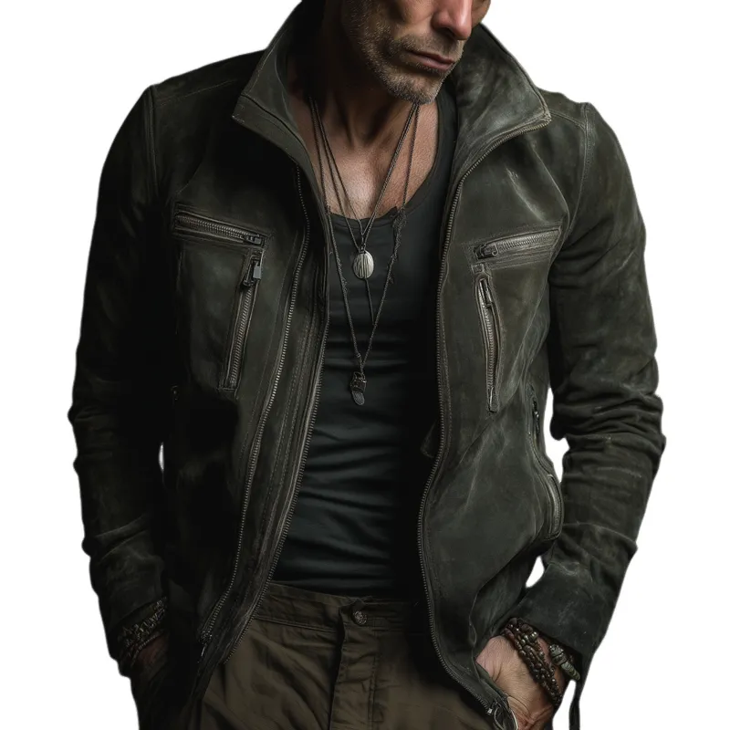 Men's Vintage Motorcycle Zip-Up Faux Suede Jacket MTA1512H7X sold by Manly