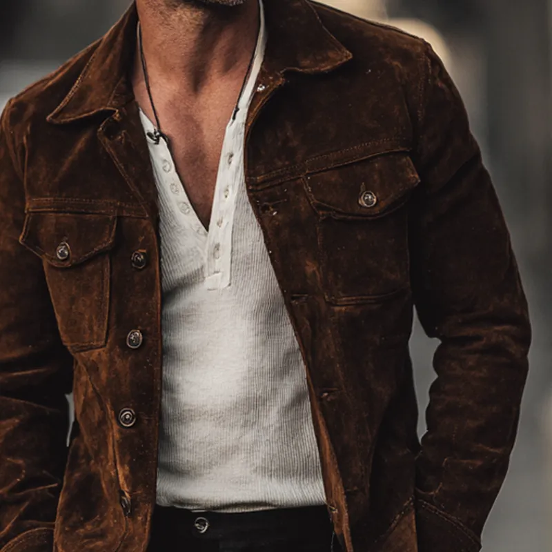 Men's Retro Solid Color Suede Slim Fit Jacket MTA1594H5X sold by Manly product image thumbnail 2