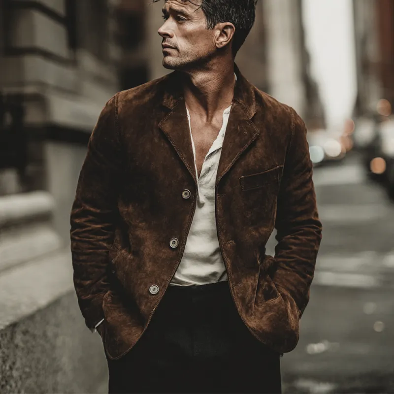 Men's Vintage Solid Color Faux Suede Single-Breasted Blazer MTA1501H6X sold by Manly product image thumbnail 4