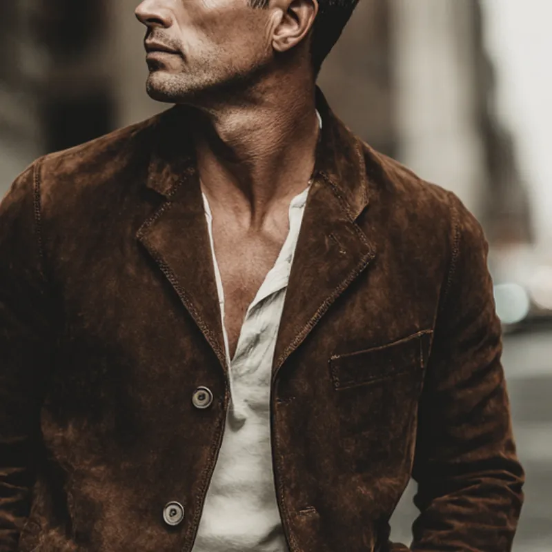 Men's Vintage Solid Color Faux Suede Single-Breasted Blazer MTA1501H6X sold by Manly product image thumbnail 3