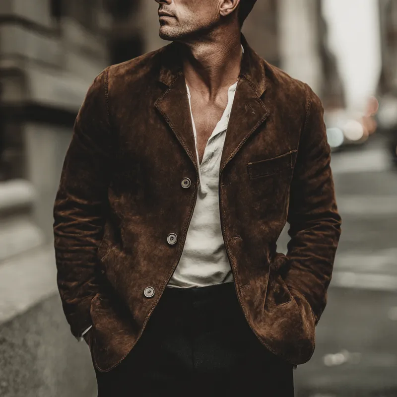 Men's Vintage Solid Color Faux Suede Single-Breasted Blazer MTA1501H6X sold by Manly product image thumbnail 2