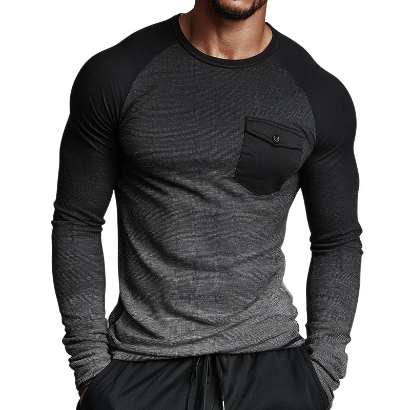 Men's Retro Casual Gradient Print Slim Pocket Round Neck Long Sleeve T-shirt MTA1372H8TO sold by Manly