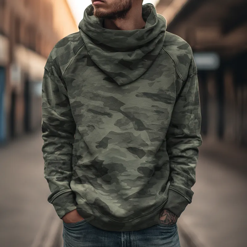 Men's Retro Casual Camouflage Print Ruffle Collar Sweatshirt MTA1320H7TO sold by Manly product image thumbnail 2