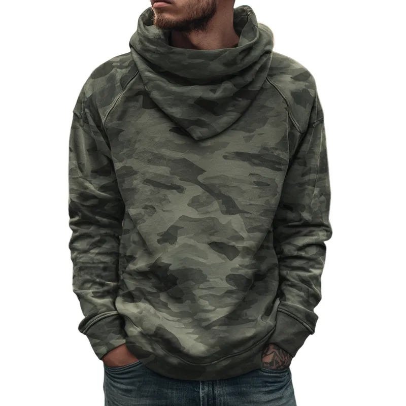 Men's Retro Casual Camouflage Print Ruffle Collar Sweatshirt MTA1320H7TO sold by Manly