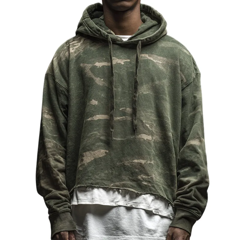 Men's Retro Casual Camouflage Print Stitching Fake Two-Piece Hoodie MTA1314H6TO sold by Manly