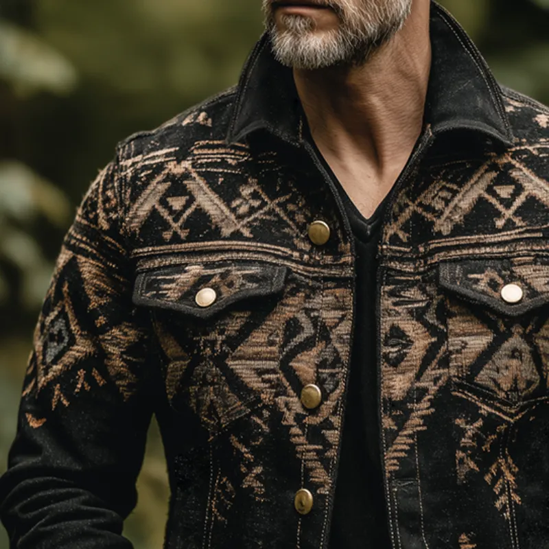 Men's Retro Casual Western Style Aztec Print Lapel Jacket MTA1483H6TO sold by Manly product image thumbnail 3