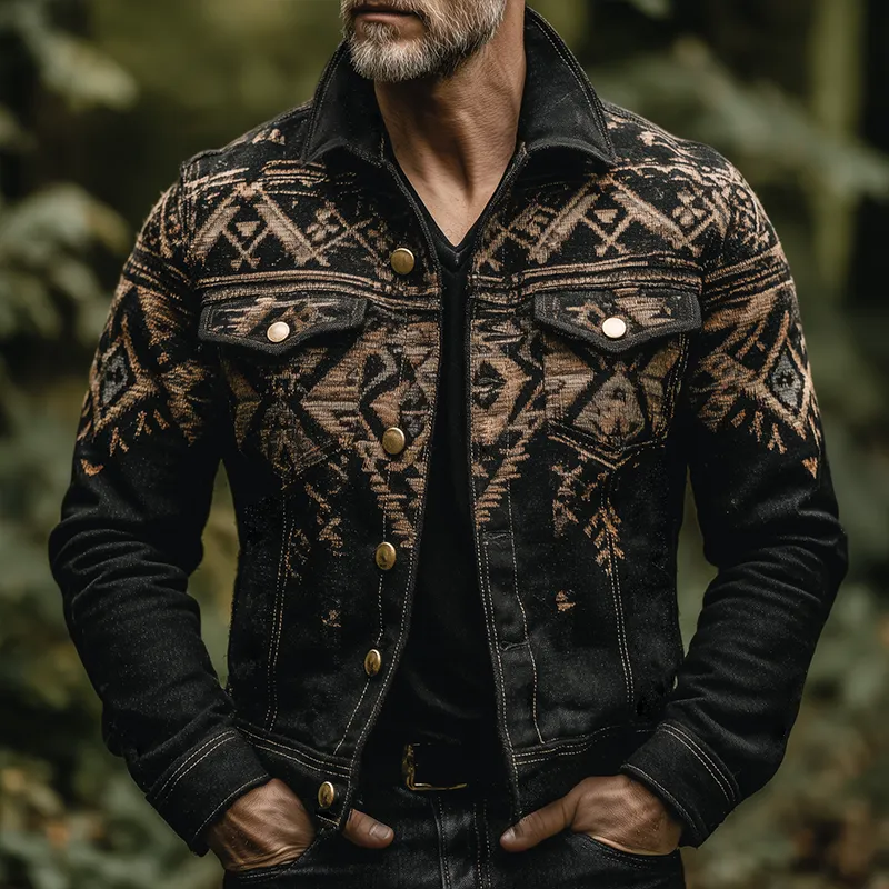 Men's Retro Casual Western Style Aztec Print Lapel Jacket MTA1483H6TO sold by Manly product image thumbnail 2