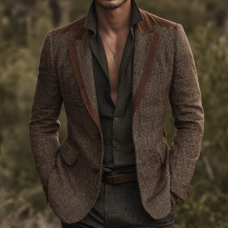 Men's Retro Casual Western Style Plaid Panel Blazer MTA1552H1TO sold by Manly product image thumbnail 2