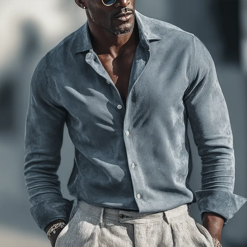 Men's Vintage Faux Suede Lapel Long Sleeve Shirt MTA1518H7Z sold by Manly product image thumbnail 2