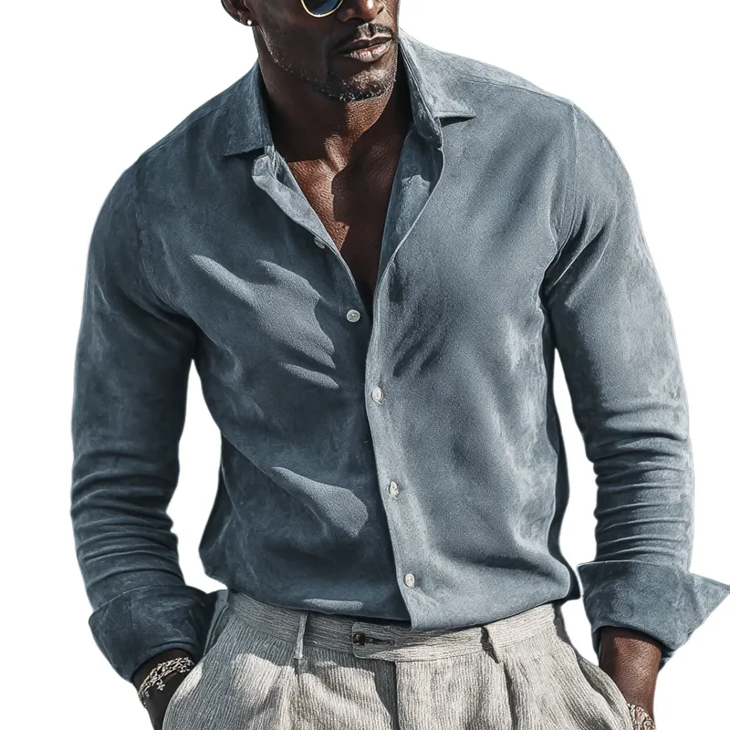 Men's Vintage Faux Suede Lapel Long Sleeve Shirt MTA1518H7Z sold by Manly