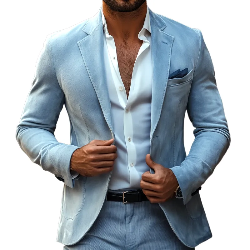 Men's Vintage Faux Suede Notch Lapel Two Buttons Blazer MTA1581H9Z sold by Manly