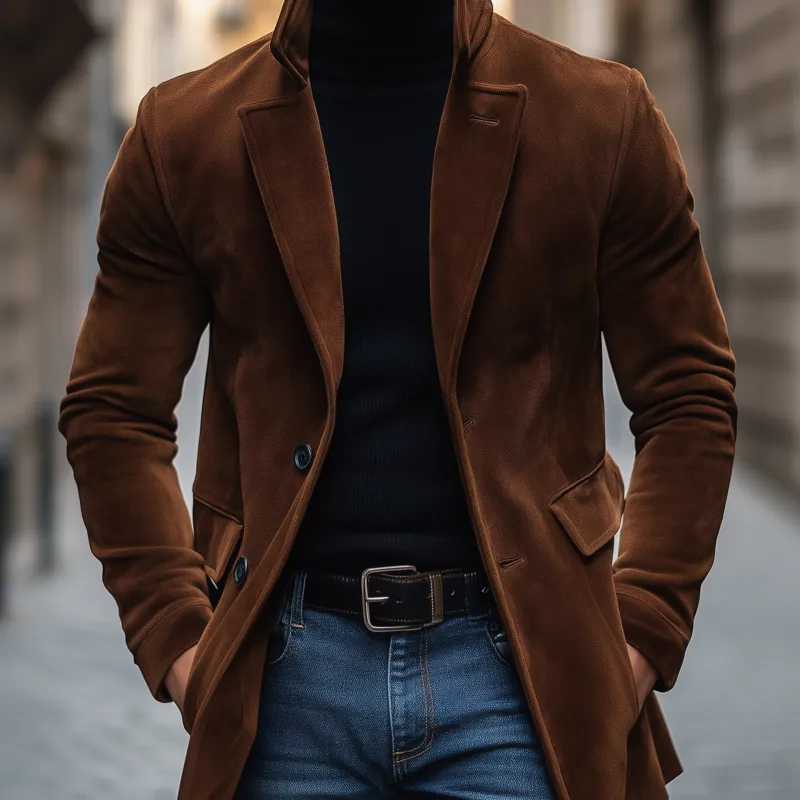 Men's Vintage Solid Color Faux Suede Notch Lapel Single-Breasted Loose Coat MTA1440H0M sold by Manly product image thumbnail 3