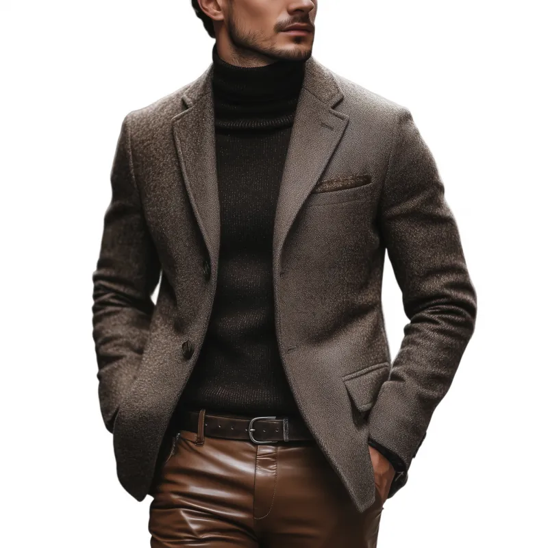 Men's Vintage Wool Blend Notch Lapel Single-breasted Slim Fit Warm Short Blazer MTA1416H9M sold by Manly