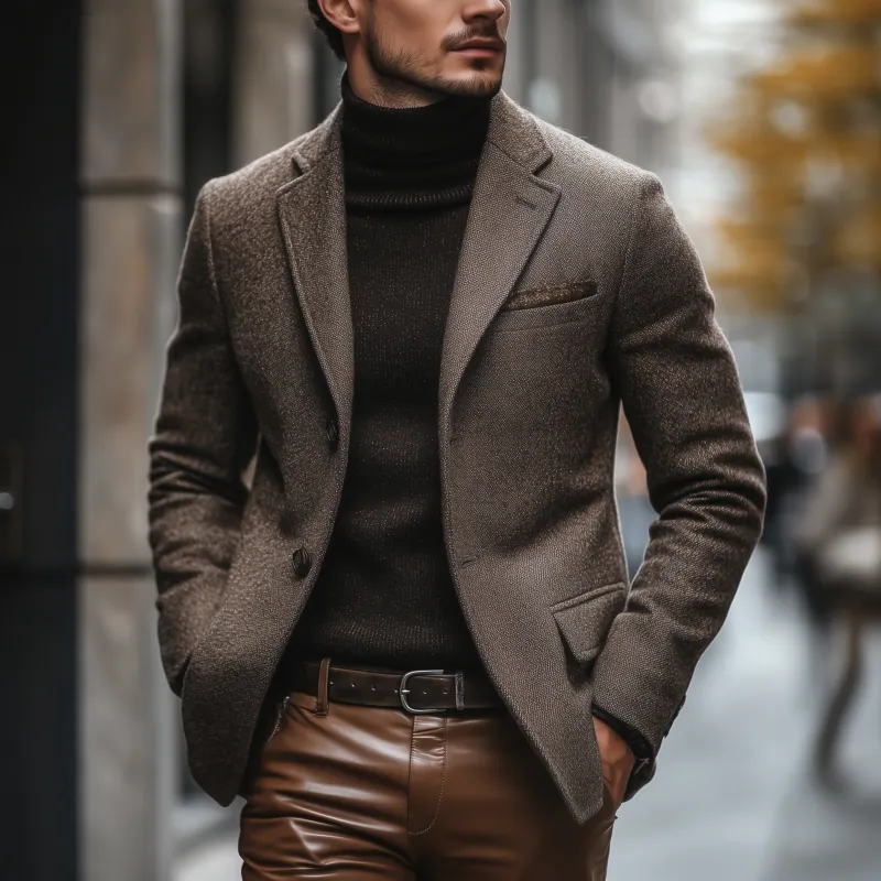 Men's Vintage Wool Blend Notch Lapel Single-breasted Slim Fit Warm Short Blazer MTA1416H9M sold by Manly product image thumbnail 2