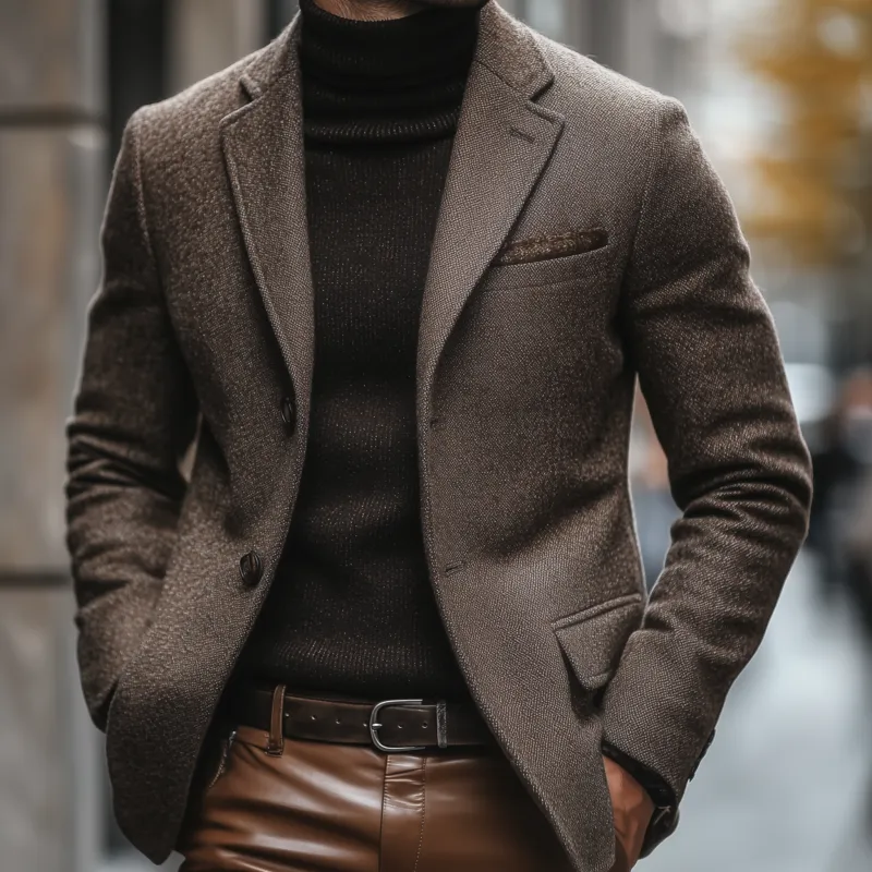 Men's Vintage Wool Blend Notch Lapel Single-breasted Slim Fit Warm Short Blazer MTA1416H9M sold by Manly product image thumbnail 3