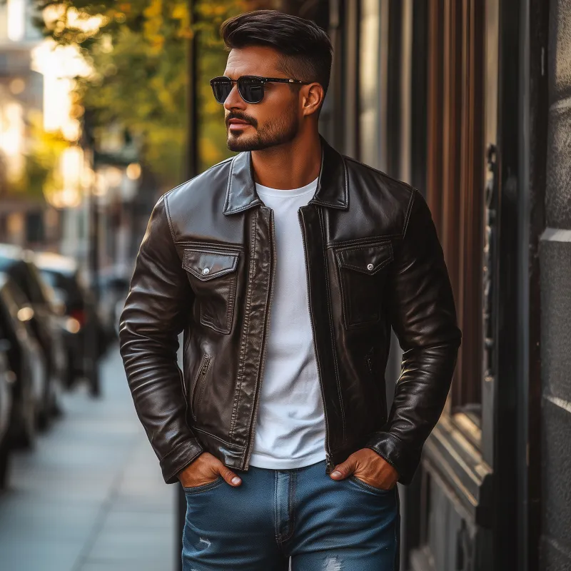 Men's Fashion Vintage Solid Color PU Lapel Zipper Placket Slim Fit Motorcycle Jacket MTA1405H8M sold by Manly product image thumbnail 3