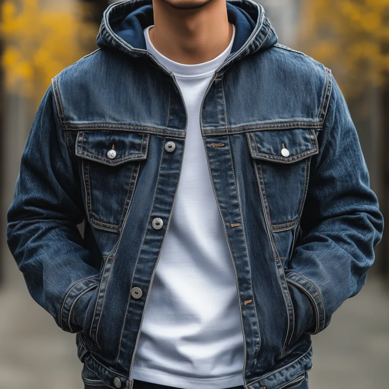 Men's Casual Outdoor Denim Washed Distressed Hooded Single-breasted Loose Bomber Jacket MTA1405H6M sold by Manly product image thumbnail 3