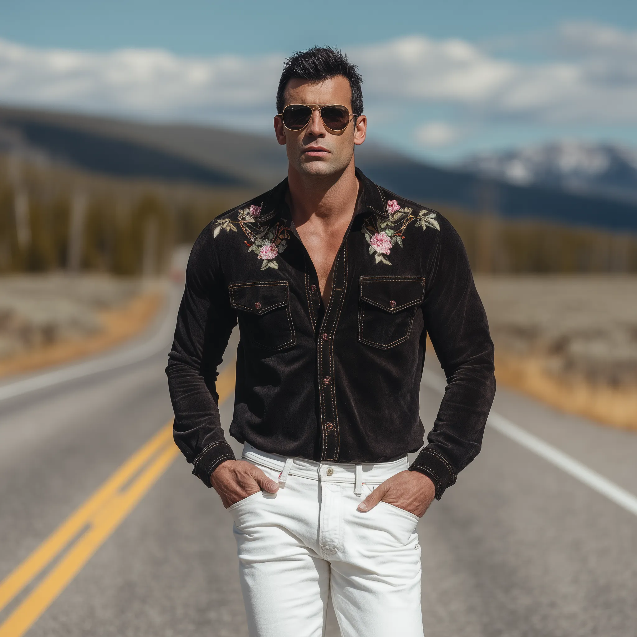 Men's Classic Retro Western Embroidered Suede Pocket Slim Fit Long Sleeve Shirt MTA1440H0K sold by Manly product image thumbnail 3