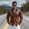 Men's Classic Retro Western Suede Embroidered Slim Fit Long Sleeve Shirt MTA1438H7K sold by Manly