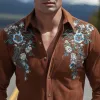 Men's Classic Retro Western Suede Embroidered Slim Fit Long Sleeve Shirt MTA1438H7K sold by Manly