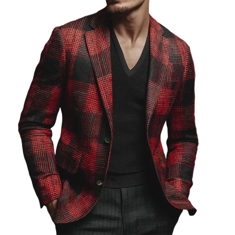 Men's Retro Casual Plaid Print Blazer MTA1350H7TO sold by Manly