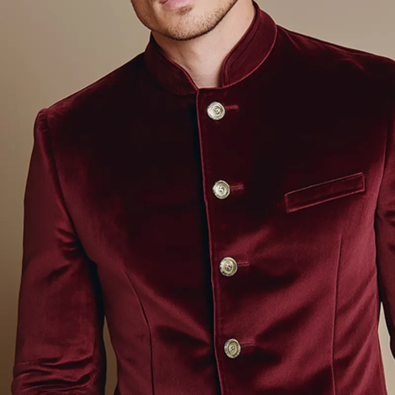 Men's Vintage Casual Velvet Single-Breasted Stand Collar Blazer MTA1390H1TO sold by Manly product image thumbnail 3