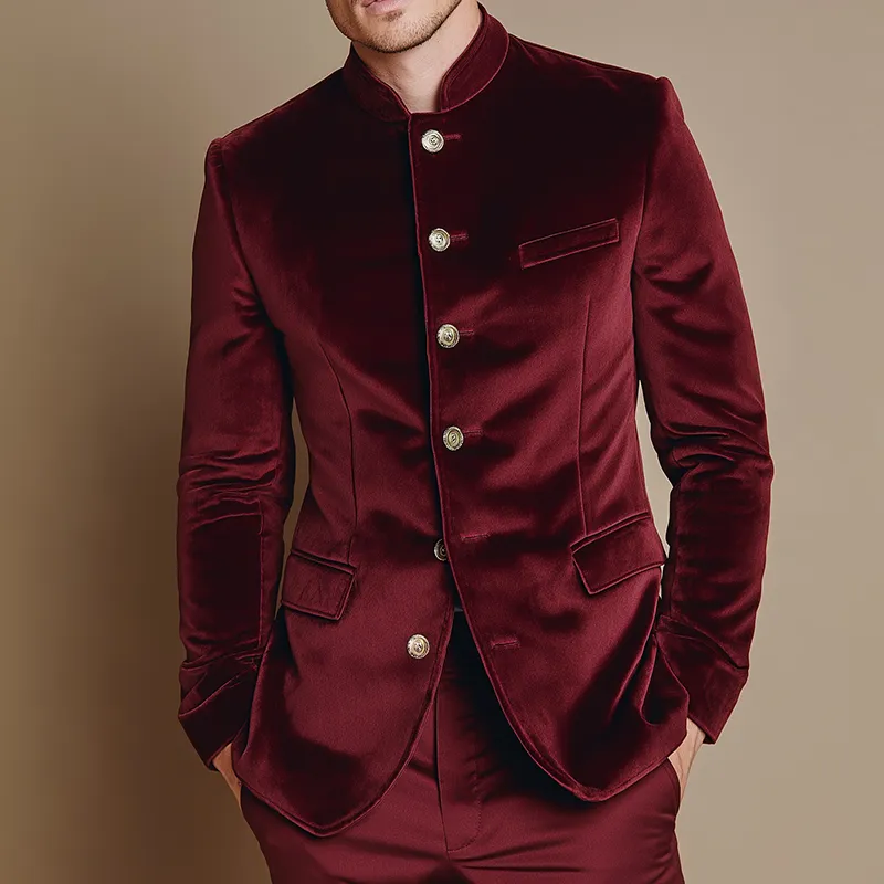 Men's Vintage Casual Velvet Single-Breasted Stand Collar Blazer MTA1390H1TO sold by Manly product image thumbnail 2