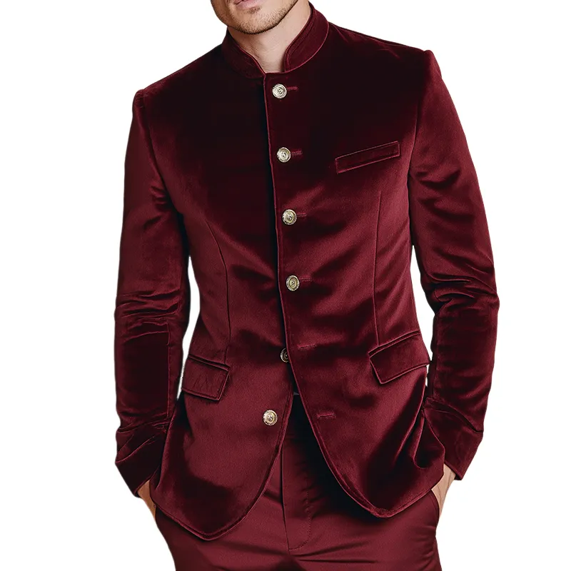 Men's Vintage Casual Velvet Single-Breasted Stand Collar Blazer MTA1390H1TO sold by Manly