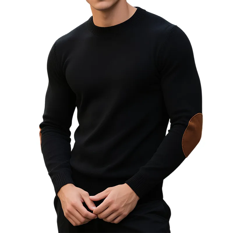 Men's Retro Casual Solid Color Stitching Round Neck Sweater MTA1179H0TO sold by Manly